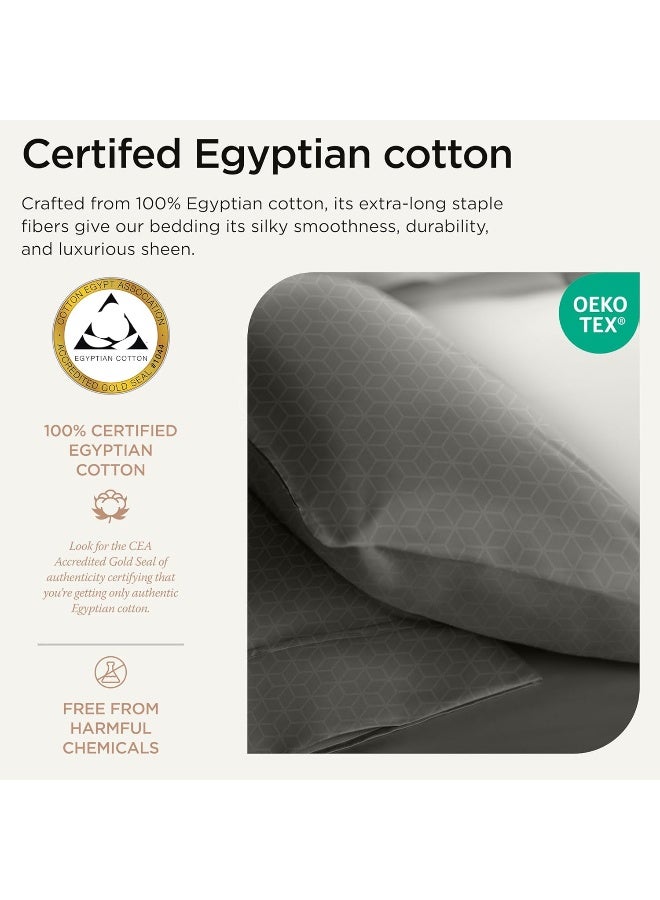Certified 100% Egyptian Cotton 400 Thread Count, Queen Sheets, 4 Piece Jacquard Cadence Dark Grey Bed Set, Smooth ELS Combed Cotton, Breathable Bedsheets with Elasticized Deep Pocket - by Threadmill - Image 3