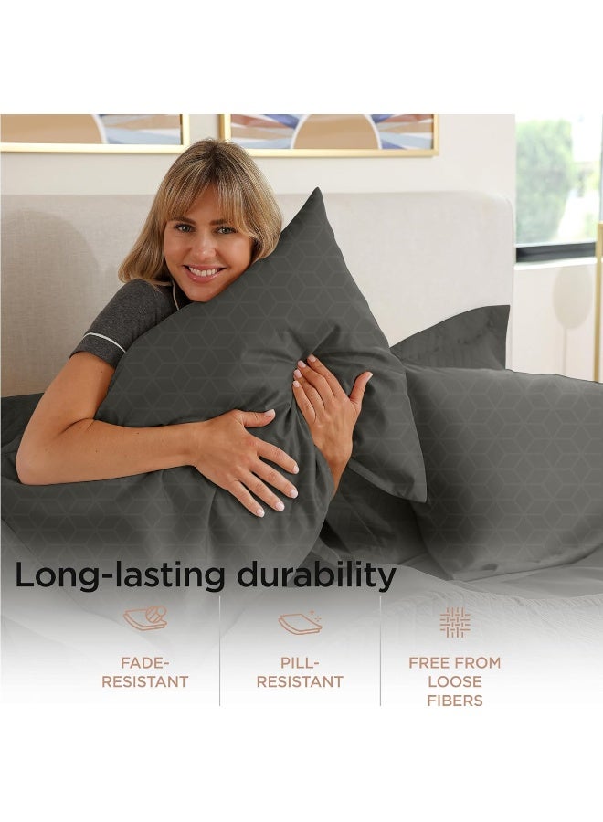 Certified 100% Egyptian Cotton 400 Thread Count, Queen Sheets, 4 Piece Jacquard Cadence Dark Grey Bed Set, Smooth ELS Combed Cotton, Breathable Bedsheets with Elasticized Deep Pocket - by Threadmill - Image 4