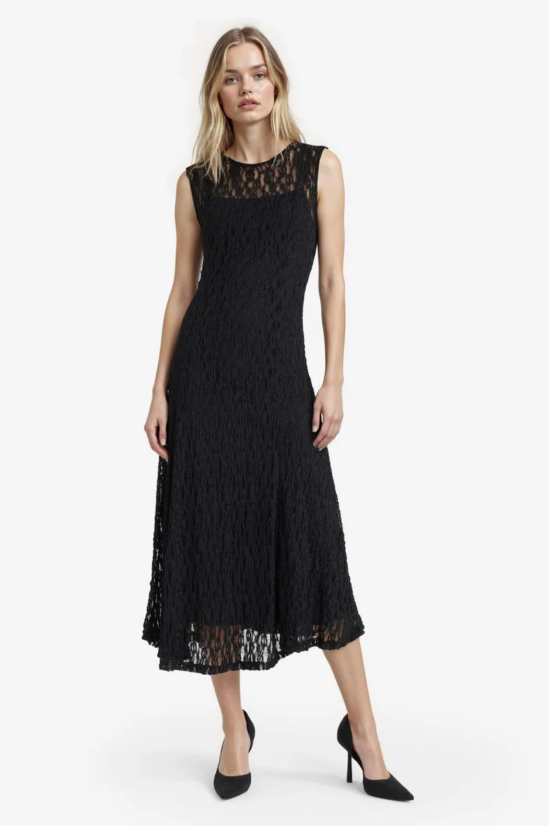 DeFacto Slim Fit Crew Neck Lace Sleeveless Maxi Dress