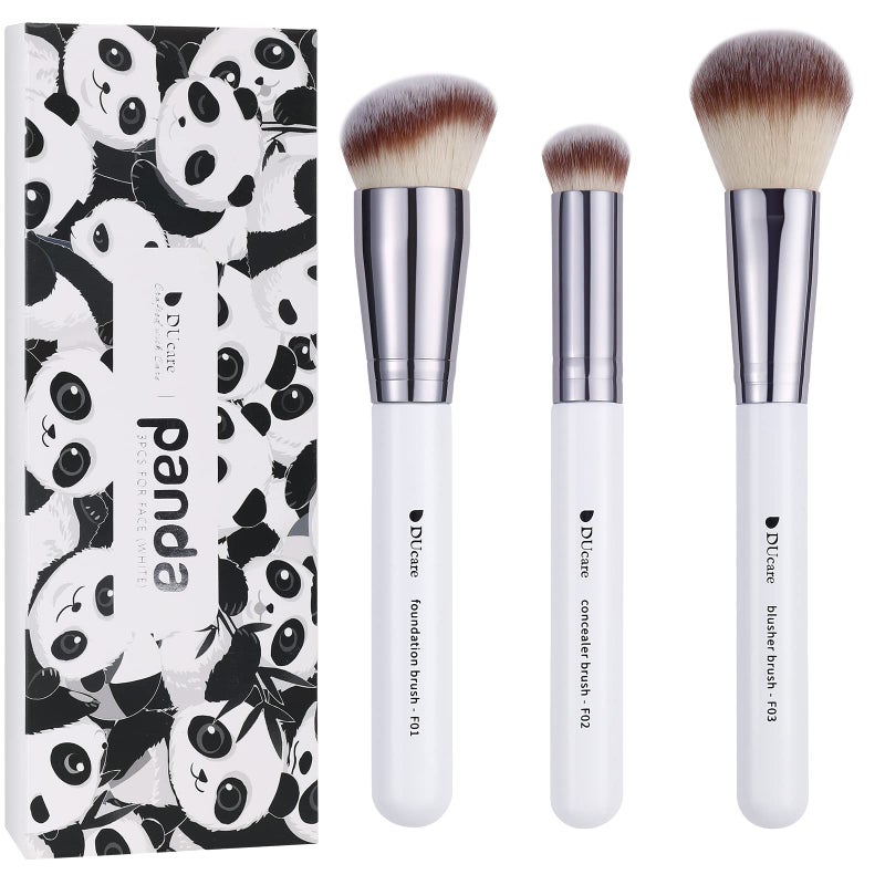 DUcare Makeup Brushes 3Pcs Foundation Contour Bronzer BrushConcealer BrushBlusher Powder Brush Face Kabuki Travel Buffing Stippling Liquid Blending Makeup brush set White