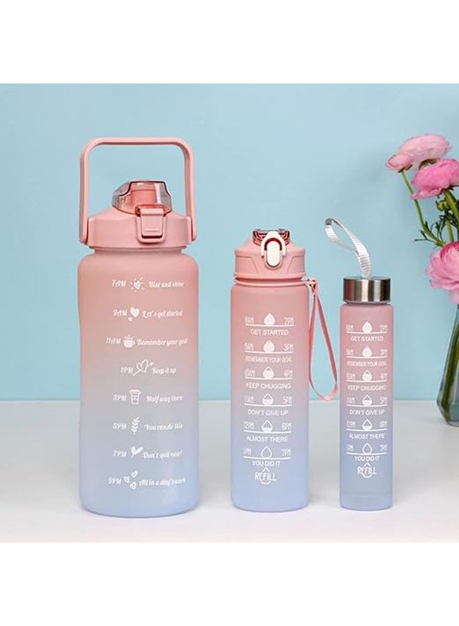 Arabest Water Bottles Set of 3, 2000ml+900ml+500ml BPA Free Motivational Sports Water Bottle with Time Capacity Marker Big Large Gym Cycling Water Bottle Cup Jug for Kids School Outdoor Fitness - Image 2