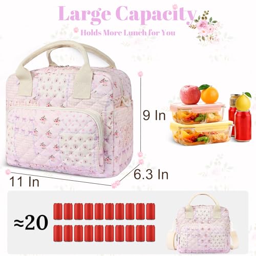 shiprabags Quilted Lunch Box for Women Large Insulated Lunch Bag for AdultElegant Pink Patchwork Cute Portable Tote Bags for Work Travel Beach Picnic Purple Patchwork M - Image 3