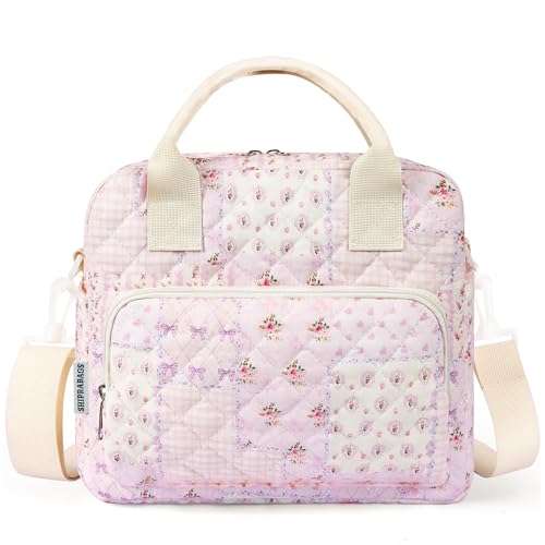 shiprabags Quilted Lunch Box for Women Large Insulated Lunch Bag for AdultElegant Pink Patchwork Cute Portable Tote Bags for Work Travel Beach Picnic Purple Patchwork M - Image 1