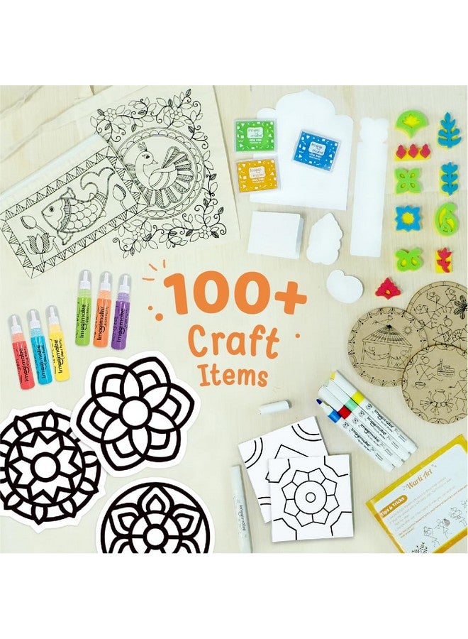 Imagimake Learn Indian Art Forms-Arts And Craft Diy Kit For Kids 8-12, 5 Indian Art Forms-Madhubani, Warli, Lippan, Mandala & Block Printing Arts, Perfect Diy For Girls Kids & Boys Multi-Color. - Image 2