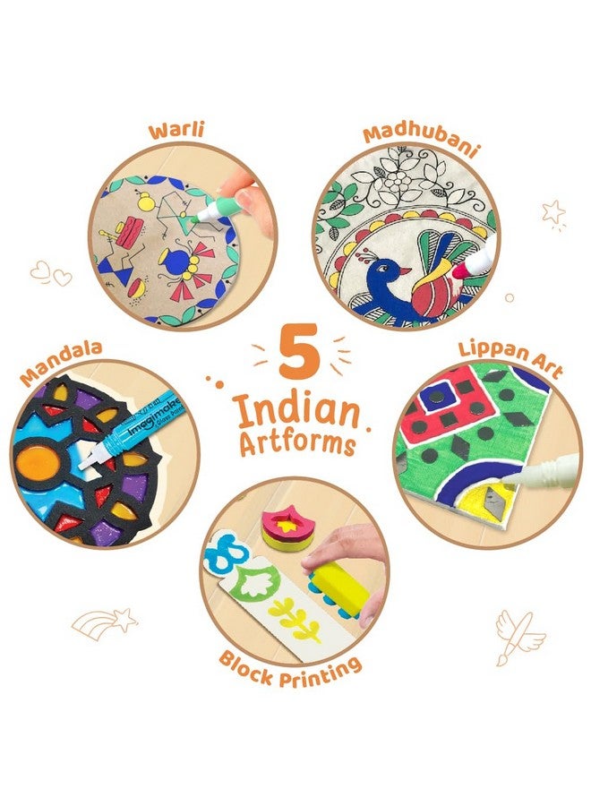 Imagimake Learn Indian Art Forms-Arts And Craft Diy Kit For Kids 8-12, 5 Indian Art Forms-Madhubani, Warli, Lippan, Mandala & Block Printing Arts, Perfect Diy For Girls Kids & Boys Multi-Color. - Image 3