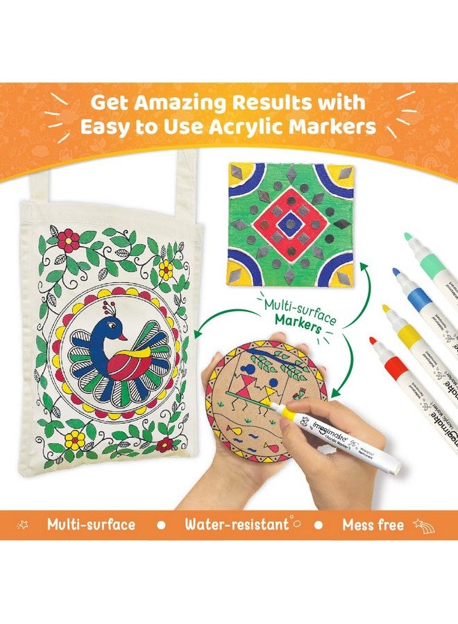 Imagimake Learn Indian Art Forms-Arts And Craft Diy Kit For Kids 8-12, 5 Indian Art Forms-Madhubani, Warli, Lippan, Mandala & Block Printing Arts, Perfect Diy For Girls Kids & Boys Multi-Color. - Image 4