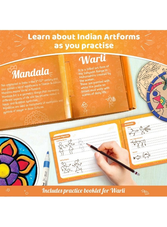Imagimake Learn Indian Art Forms-Arts And Craft Diy Kit For Kids 8-12, 5 Indian Art Forms-Madhubani, Warli, Lippan, Mandala & Block Printing Arts, Perfect Diy For Girls Kids & Boys Multi-Color. - Image 5