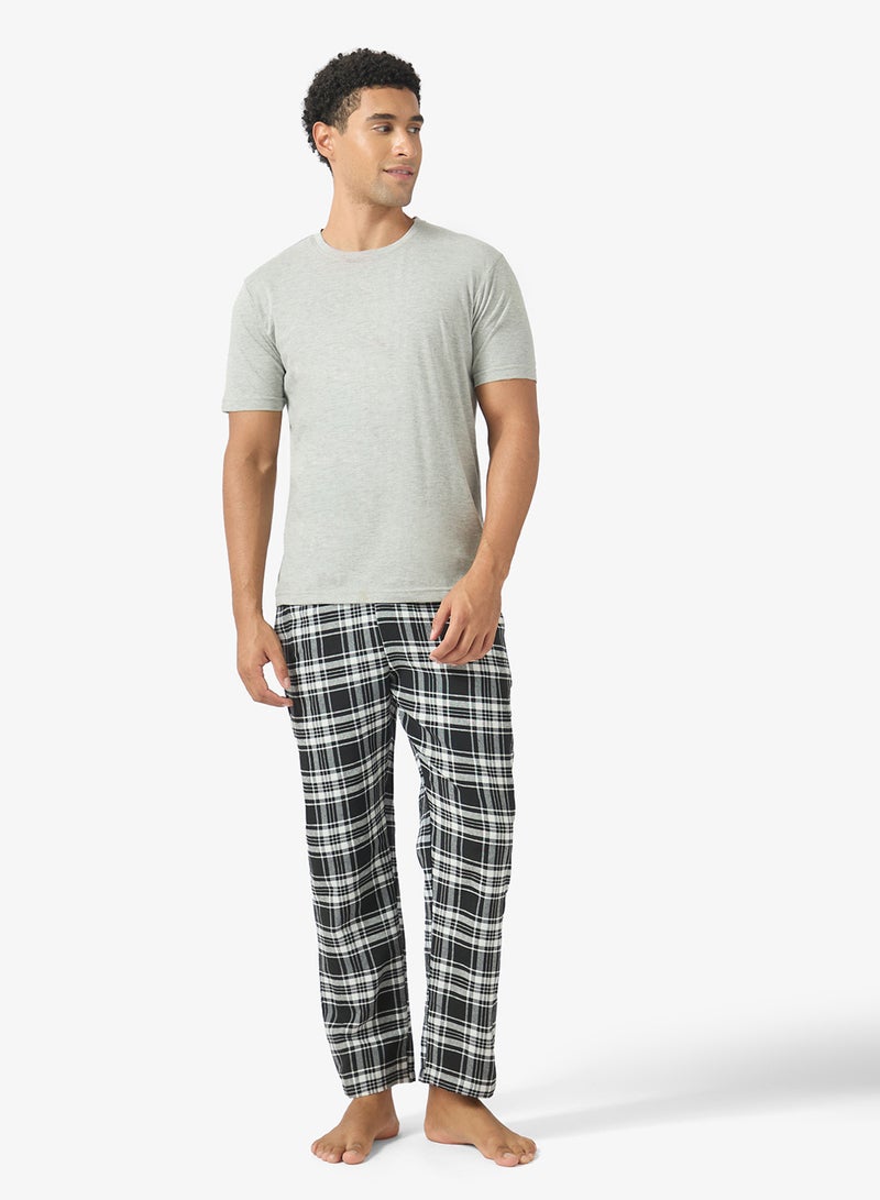 Seventy Five Printed Short Sleeve T-Shirt And Checked Pyjamas Set - Image 1