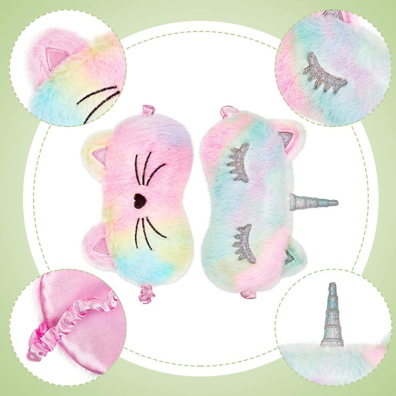 Geyoga 3 Pieces Sleep Mask for Kids, Girls Plush Sleeping Eye Cover Soft Eye Blindfold Cover Animal Shade for Kids(Rainbow Color,Bunny, Cat and Unicorn Style) - Image 2