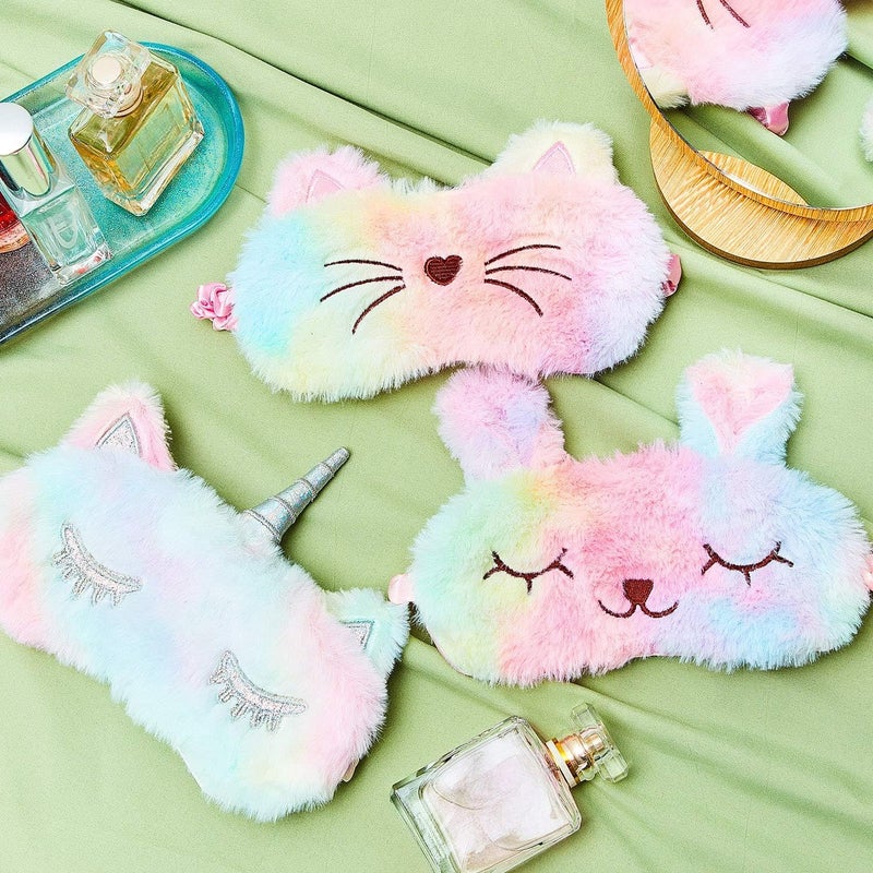 Geyoga 3 Pieces Sleep Mask for Kids, Girls Plush Sleeping Eye Cover Soft Eye Blindfold Cover Animal Shade for Kids(Rainbow Color,Bunny, Cat and Unicorn Style) - Image 3