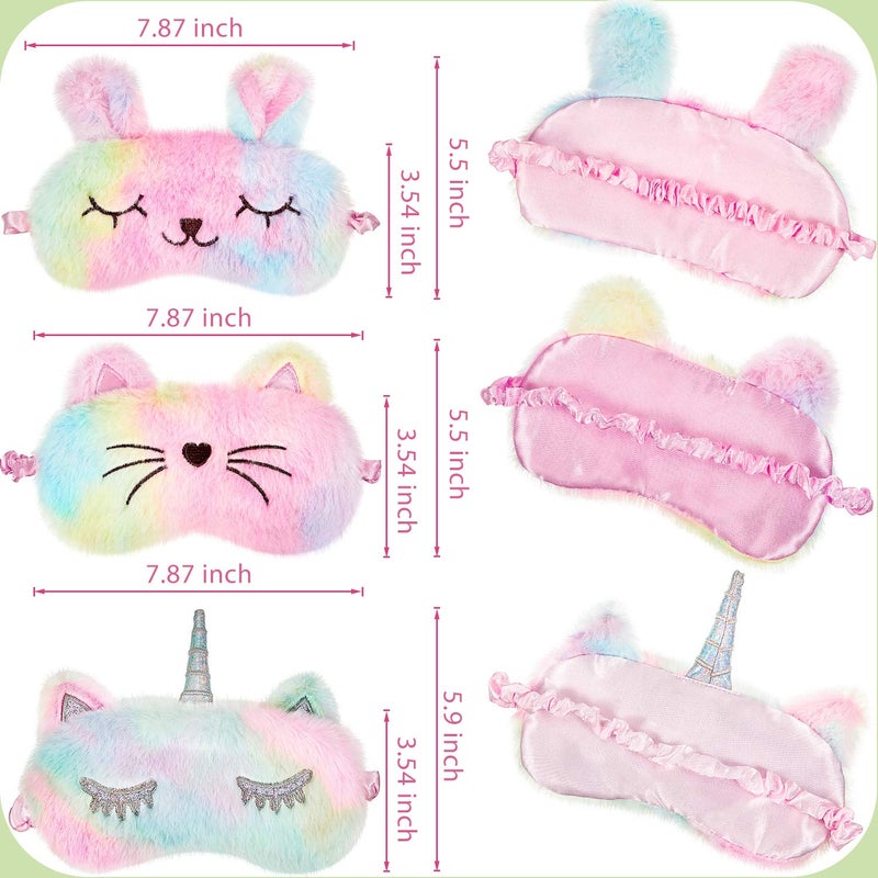 Geyoga 3 Pieces Sleep Mask for Kids, Girls Plush Sleeping Eye Cover Soft Eye Blindfold Cover Animal Shade for Kids(Rainbow Color,Bunny, Cat and Unicorn Style) - Image 1