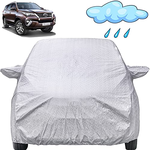 Autofact Fortuner Waterproof Car Cover with Mirror Pockets, Shinning Silver Design, Non Woven Fabric,Triple Stitched, Compatible with Toyota Fortuner Car Cover (2009 to 2024), Fortuner Car Accessories - Image 1