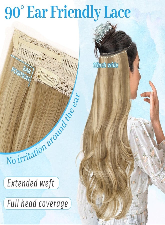 KooKaStyle Invisible Wire Hair Extensions Long Wavy Layered Synthetic with Transparent Headband Adjustable Size 6 Secure Clips Hairpieces for Women (20 Inch, Light Brown Mix Golden Blonde) - Image 4
