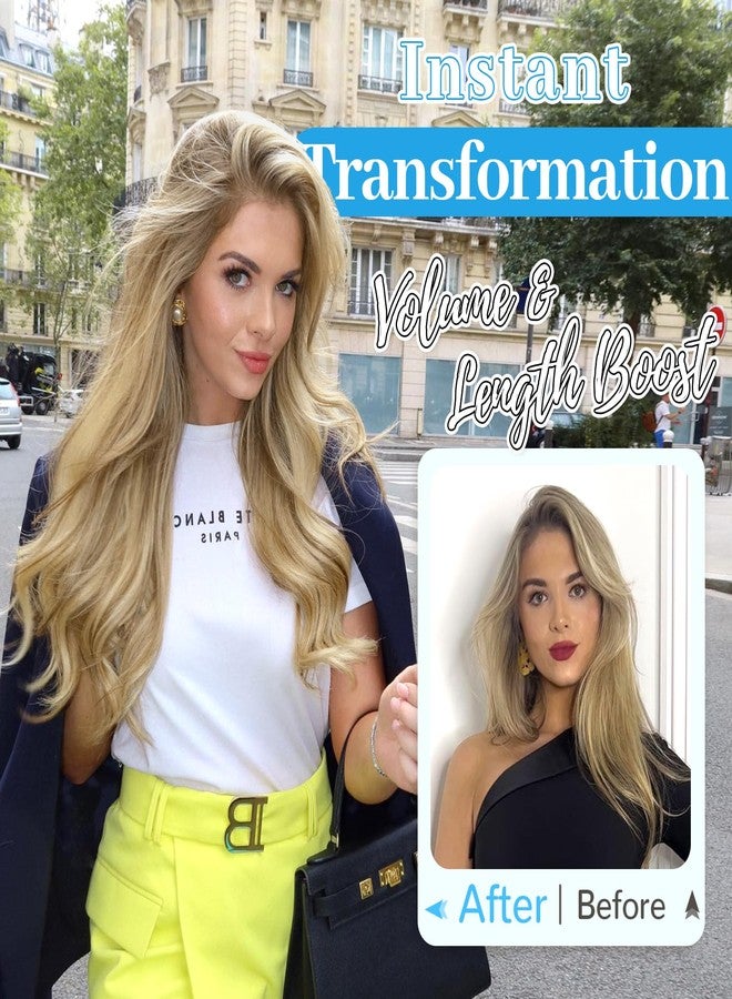 KooKaStyle Invisible Wire Hair Extensions Long Wavy Layered Synthetic with Transparent Headband Adjustable Size 6 Secure Clips Hairpieces for Women (20 Inch, Light Brown Mix Golden Blonde) - Image 3