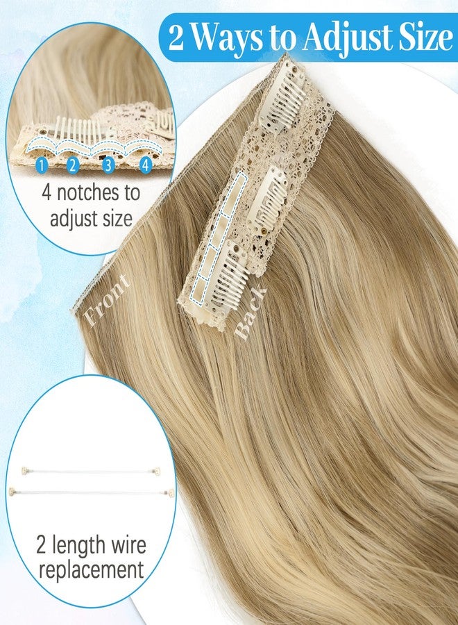 KooKaStyle Invisible Wire Hair Extensions Long Wavy Layered Synthetic with Transparent Headband Adjustable Size 6 Secure Clips Hairpieces for Women (20 Inch, Light Brown Mix Golden Blonde) - Image 5