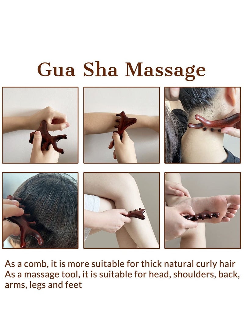 Y&D Wooden Massage Comb Shark Shaped Gua Sha Wide Tooth for Head Scalp, Facial, Body Natural Sandalwood Massager Acupressure Tools Gift Women Men - Image 5