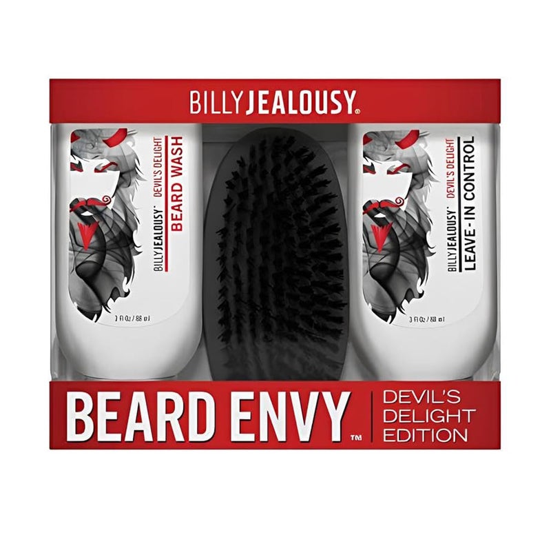 Billy Jealousy Devils Delight Beard Envy Facial Hair Refining Kit with Beard Wash Facial Hair Control and Boar Bristle Brush for Clean Hydrated Soft Tamed Unruly Mane