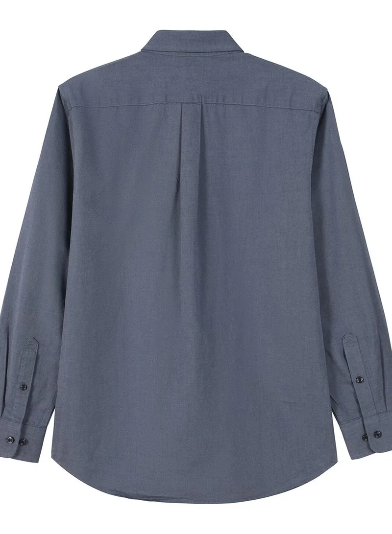 GIORDANO Men's Cotton Oxford Shirt - Small Lion Embroidery, Slim Fit, Full Button