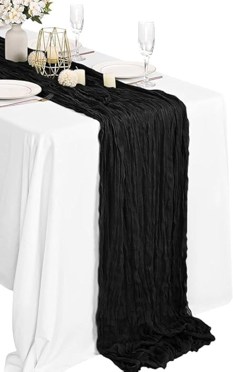 Cheesecloth Table Runner, 10Ft x 35" Rustic Gauze Boho Wedding Table Runner Decoration, Vintage Table Centerpieces, Table Cloth, for Wedding Reception Bridal Shower Birthday (1 Pack Classic Black) - Image 1