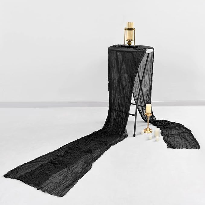 Cheesecloth Table Runner, 10Ft x 35" Rustic Gauze Boho Wedding Table Runner Decoration, Vintage Table Centerpieces, Table Cloth, for Wedding Reception Bridal Shower Birthday (1 Pack Classic Black) - Image 2