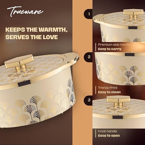 Trueware Floraa Fine Inner Steel Casserole,1500 Ml,Off-White|Pu Insulated | Bpa Free | Odor Proof | Food Grade | Easy To Store | Ideal For Chapatti | Roti | Curd Maker | Thermoware | Hot Pot,Polished - Image 4
