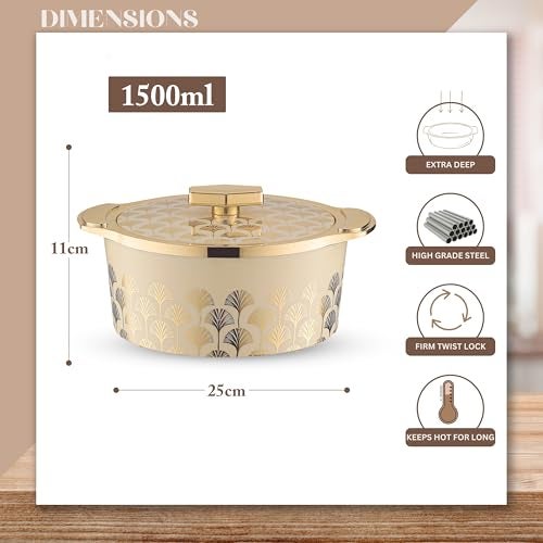 Trueware Floraa Fine Inner Steel Casserole,1500 Ml,Off-White|Pu Insulated | Bpa Free | Odor Proof | Food Grade | Easy To Store | Ideal For Chapatti | Roti | Curd Maker | Thermoware | Hot Pot,Polished - Image 2