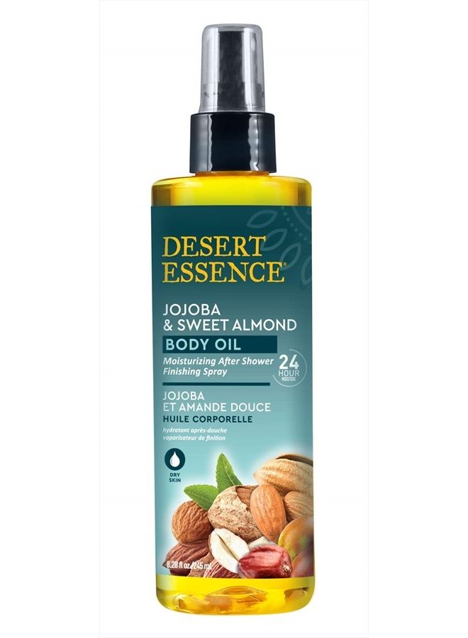 Desert Essence , Jojoba & Sweet Almond Body Oil Spray, 8.28 fl. oz. - Gluten-Free, Vegan, Cruelty Free - 24hour Moisture, Soothes Skin, Perfect for Sensitive Skin, Illuminating Body Spray 