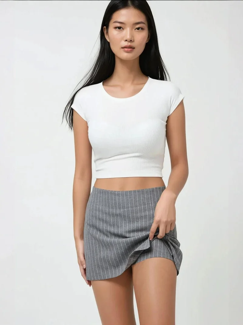 زوبعة شورت تنورة قصير مخطط بفتحة جانبية