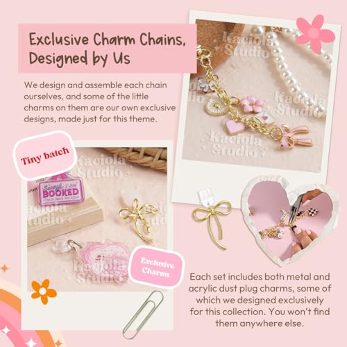 KACIOLA STUDIO 8PCS Inserts Set for E-reader, 6 Type C Charms and 2 Charm Chain with 50PCS Stickers for E-reader, 6.9"x4.8" Insert Pink Bow Theme for Paper White11th/12th, Gifts for Booklovers - Image 4