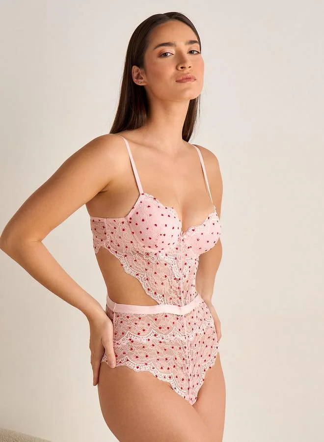 Splash FAV Lace Bodysuit with Heart Print