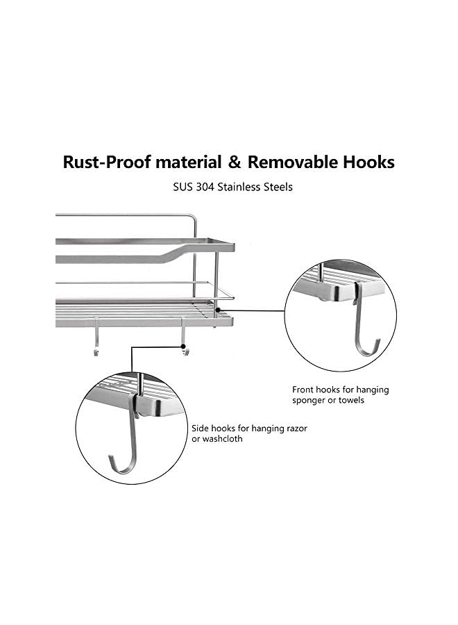 Raxoom Shower Caddy Shelf with 5 Hooks Organizer Storage Rack Rustproof Wall Mounted Stainless Steel No Drilling for Bathroom, Toilet, Kitchen - 2 Pack - Image 3