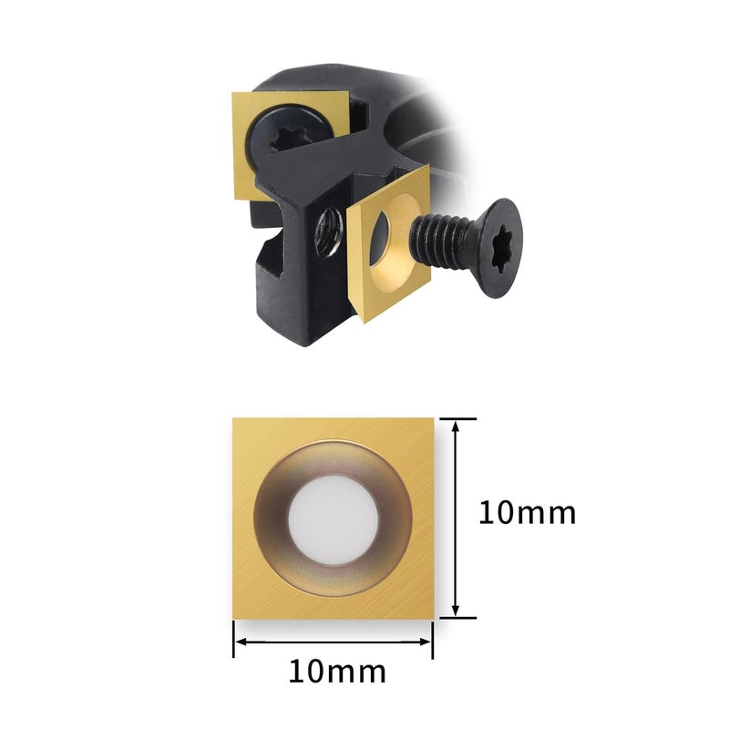 BINSTAK TiN Coated Square Corner Carbide Inserts 4 Edges, 10 * 10 * 2.2mm, 35 Degree Cutting Angle, 10pcs, Countersink Hole (Gold) - Image 3