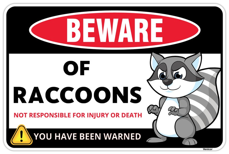 Venicor Raccoon Sign Decor - 8 x 12 Inches - Aluminum - Racoon Gifts - Raccoon Decoration Plush Stuffed Animal Picture Poster - Image 1