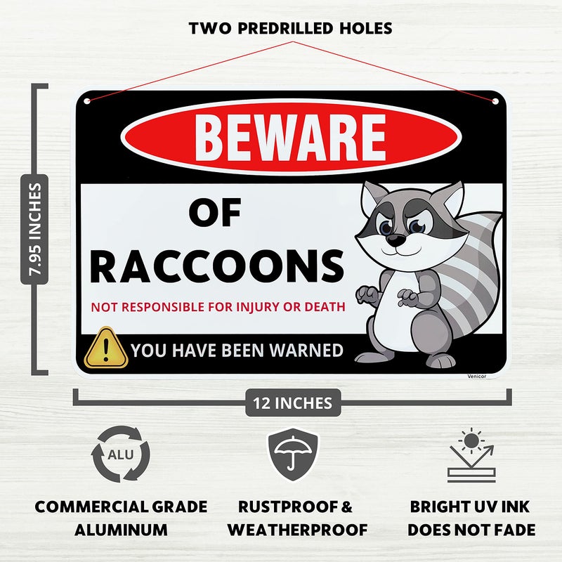 Venicor Raccoon Sign Decor - 8 x 12 Inches - Aluminum - Racoon Gifts - Raccoon Decoration Plush Stuffed Animal Picture Poster - Image 2