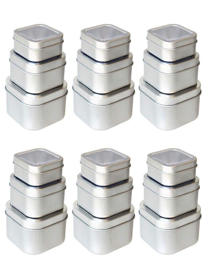 Goodma 18-Pack Empty Square Silver Metal Tins with Clear Window for Candle Making, Candies, Gifts & Treasures, Mixed Sizes - Image 5