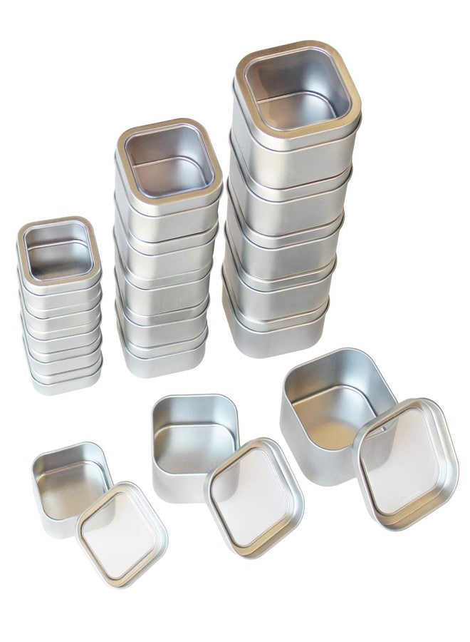 Goodma 18-Pack Empty Square Silver Metal Tins with Clear Window for Candle Making, Candies, Gifts & Treasures, Mixed Sizes - Image 1
