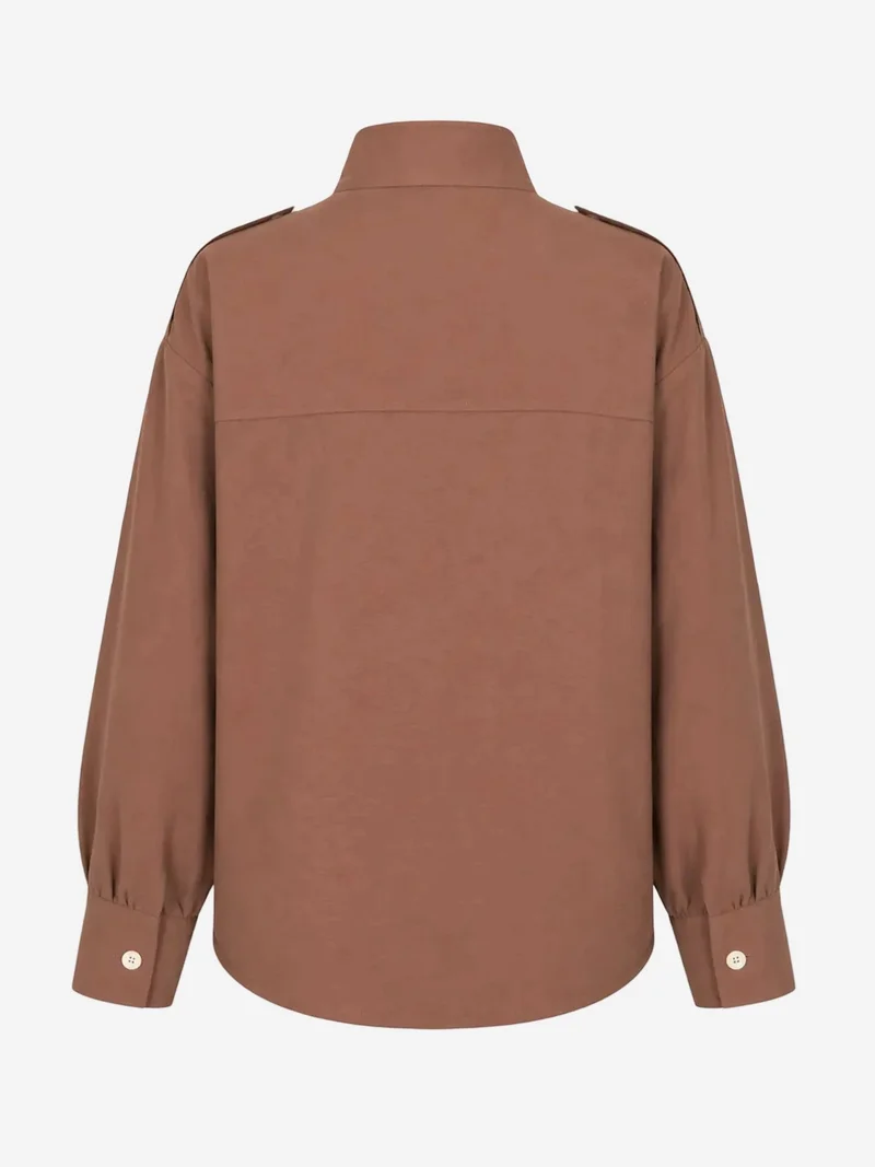 Mixray Coffee Brown MIXRAY Mandarin Collar Button-Up Casual Shirt for Women | Best Price UAE