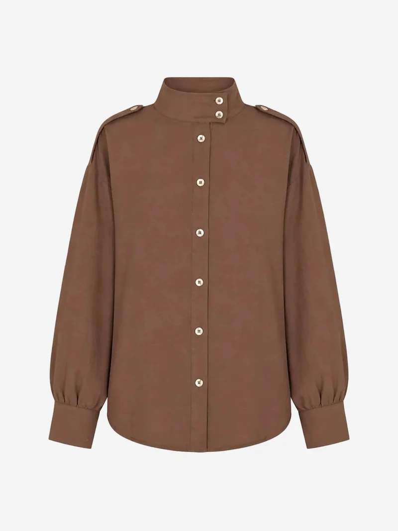 MixRay MIXRAY Mandarin Collar Button-Up Casual Shirt