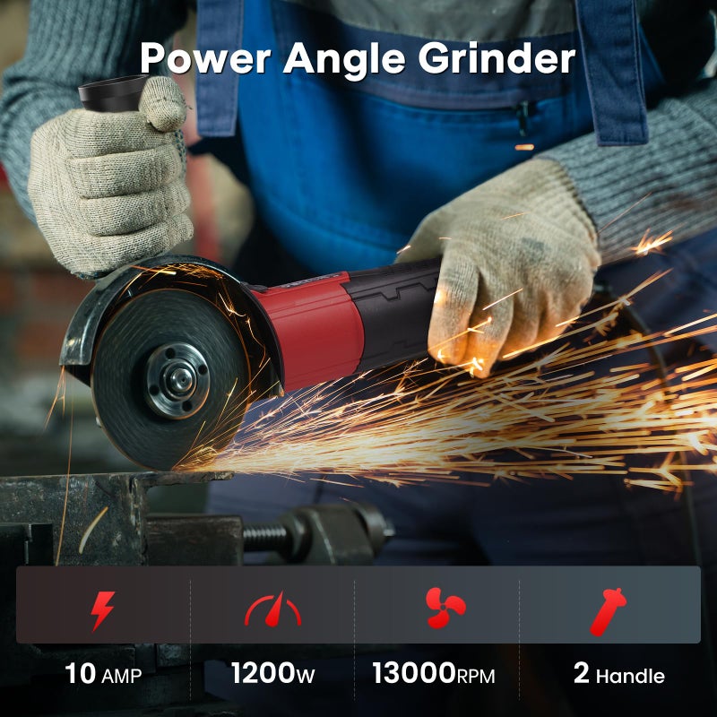 Avhrit Angle Grinder 10 Amp: 4-1/2 Inch Power Angle Grinder Tools With 13000 Rpm - 1200W Small Angle Grinder For Cutting  Grinding  Polishing - Image 3