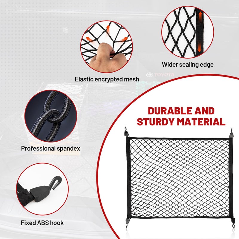 RED WOLF Elastic Cargo Net for SUV Rear Trunk Bed Netting Cover Net Stretchable Mesh Organizer 32" x 24" Stretch to 63"x43" with Fixing Hooks D-Rings Luggage Cover - Image 5