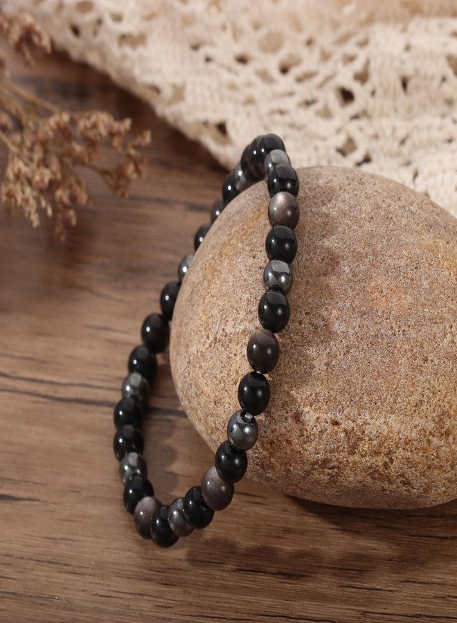 AULSIEY Triple Empath Protection Bracelet Gifts for Women, Hematite Black Tourmaline Obsidian Bracelet for Men, Protection Healing Crystal Bracelets, Evil Eye Jewelry Bracelets Mental Health-6mm - Image 3