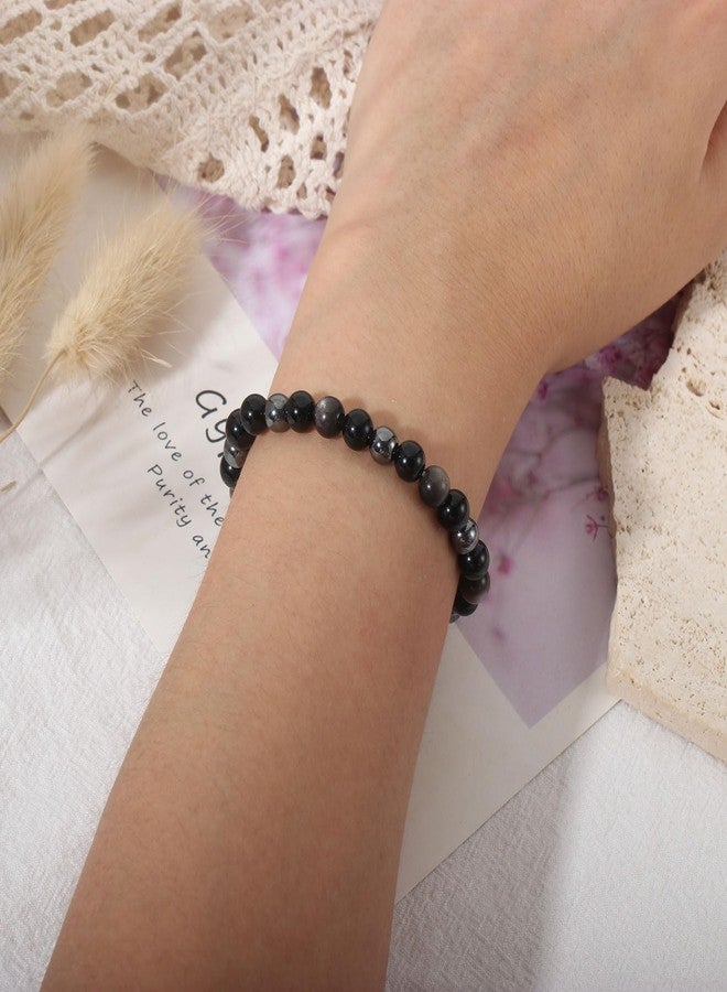 AULSIEY Triple Empath Protection Bracelet Gifts for Women, Hematite Black Tourmaline Obsidian Bracelet for Men, Protection Healing Crystal Bracelets, Evil Eye Jewelry Bracelets Mental Health-6mm - Image 5