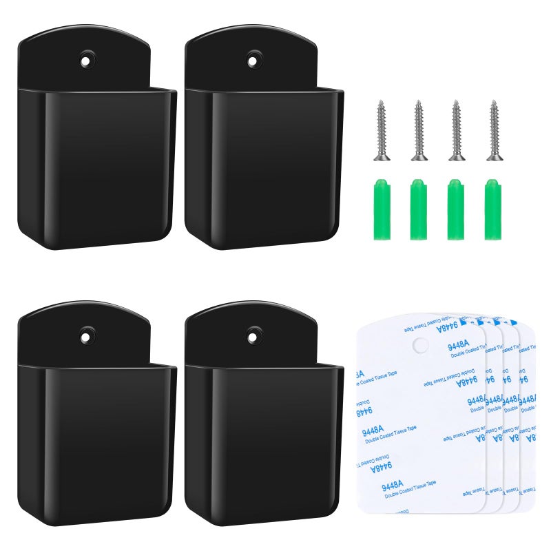 Aecsze 4 PCS Remote Control Holders Wall Mount, Self Adhesive TV Air Conditioner Remote Control Holder, Wall Mount Storage Box Organizer Wall Pen Holder Storage for Home Office School (Black, 4) - Image 1