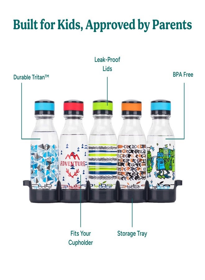 REDUCE WaterWeek Refillable Water Bottles, 14 oz - Includes 5 WaterWeek Leak Proof Tritan Reusable Water Bottles - Includes Fridge Tray For Your Water Bottles - Adventure - Image 3