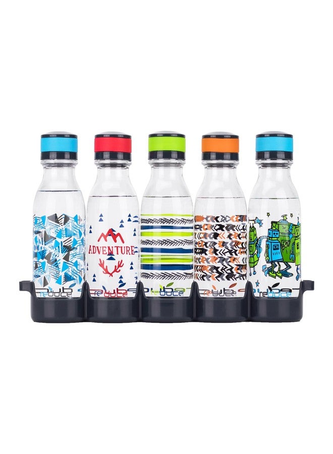 REDUCE WaterWeek Refillable Water Bottles, 14 oz - Includes 5 WaterWeek Leak Proof Tritan Reusable Water Bottles - Includes Fridge Tray For Your Water Bottles - Adventure - Image 1