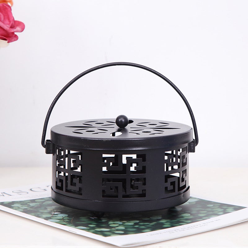 1PC Fireproof Iron Incense Holder Portable Storage Box with Handle and Lid Cover (Bronze) - Image 5