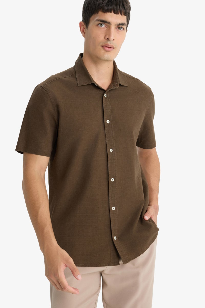 DeFacto Brown Man Regular Fit Polo Neck Cotton Short Sleeve Shirt Casual - Image 1