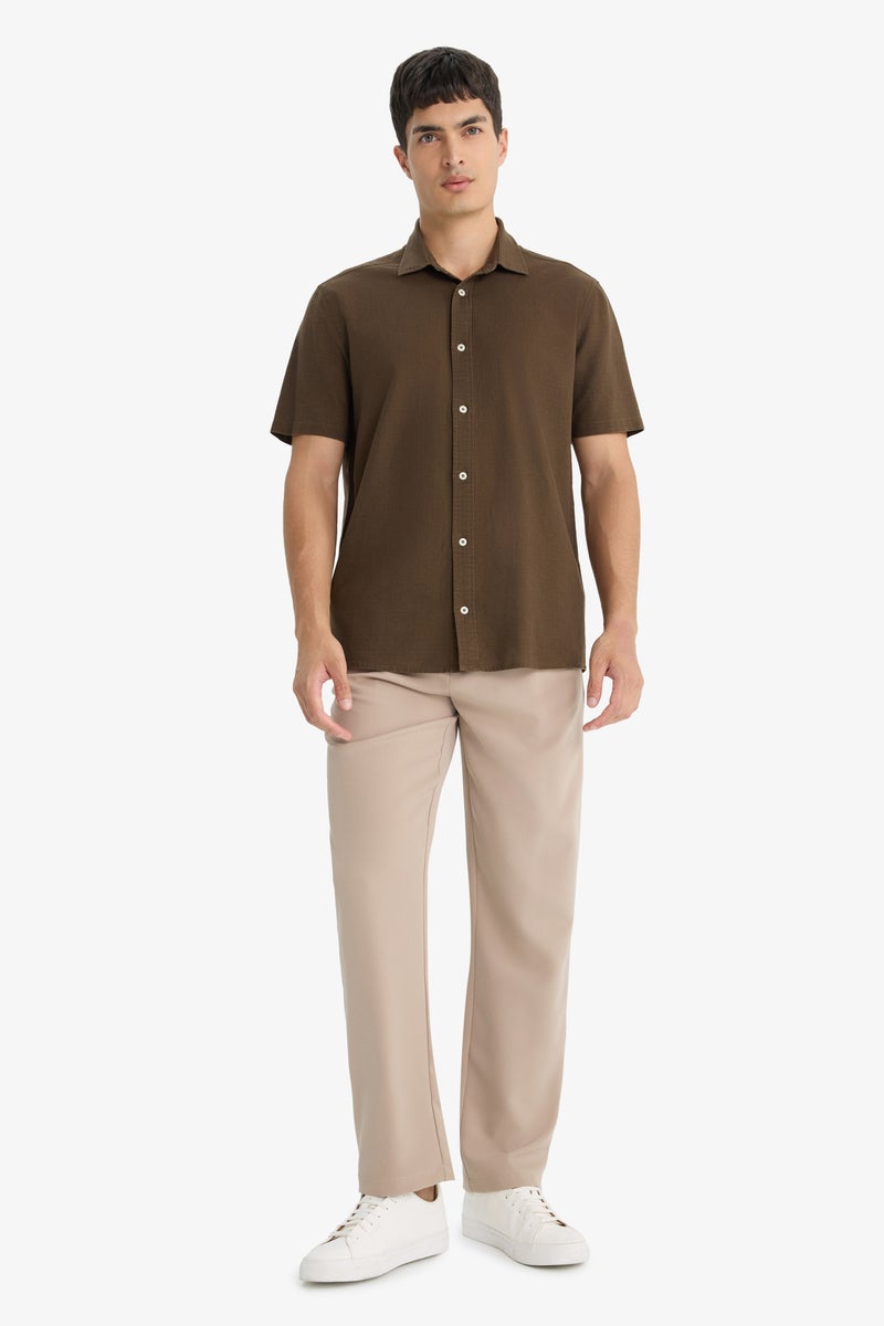 DeFacto Brown Man Regular Fit Polo Neck Cotton Short Sleeve Shirt Casual - Image 2