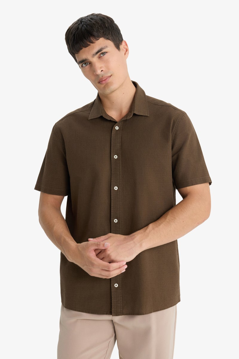 DeFacto Brown Man Regular Fit Polo Neck Cotton Short Sleeve Shirt Casual - Image 3