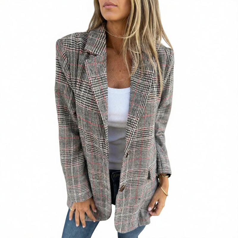 Women's Vintage Houndstooth Notch Lapel Blazer Jacket Casual Outerwear - Image 3